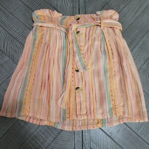 Altar'd State Multicolor Peach Green Textured Fabric Belted Skirt
